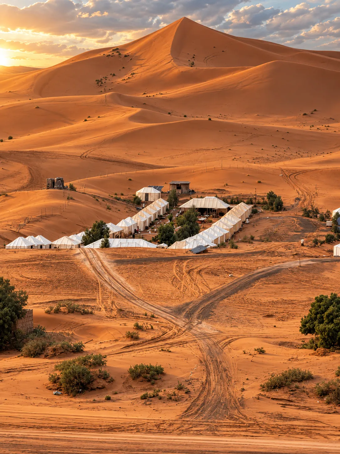 El campamento al pie de las grandes dunas de Erg Chebbi