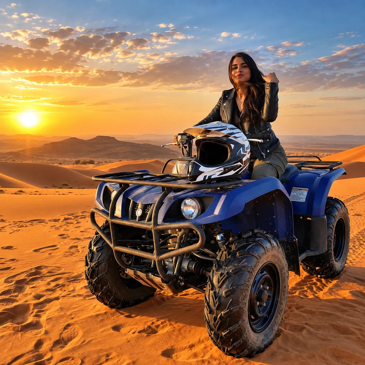 Ospite su un quad tra le dune di Merzouga al tramonto
